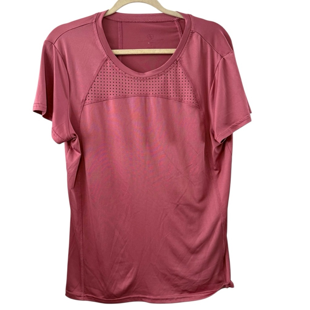 Adrienne Vittadini Large Mauve Pink Activewear Short Sleeve Workout Shirt